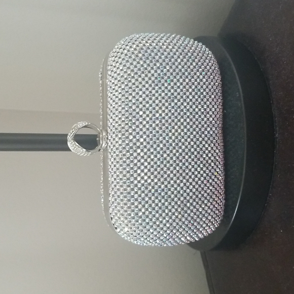 Handbags - Rhinestone hard shell clutch with ring closure crossbody and handbag chain